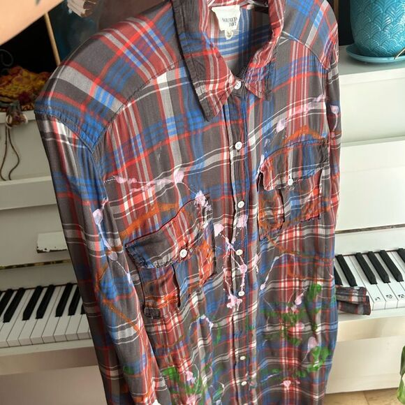 Wilfred Red and Blue Plaid Shirt Hand Painted Small - Picture 13 of 16